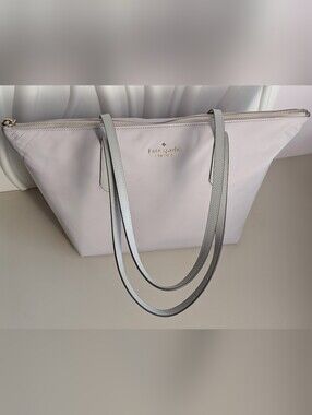 Kate Spade New York Kitt Medium Size Tote NWOT Platinum Grey Nylon Zip Tote Bag